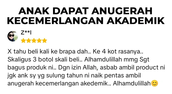 Testimoni Z**l: beli kali ke-4, 3 botol sekali; anak sulung naik pentas terima anugerah kecemerlangan akademik.